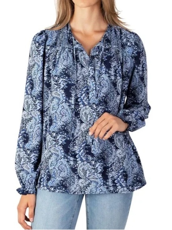 Joie Tops - Joie Parisian Paisley Pintuck Peasant Blouse Blue Tie Neck Size Large